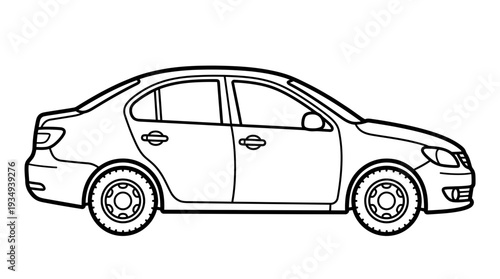 Black and white sedan car outline, side view