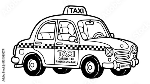 Black and White Taxi Car Illustration