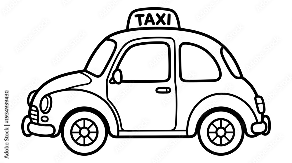 Fototapeta premium Line Art Taxi Car with Taxi Sign