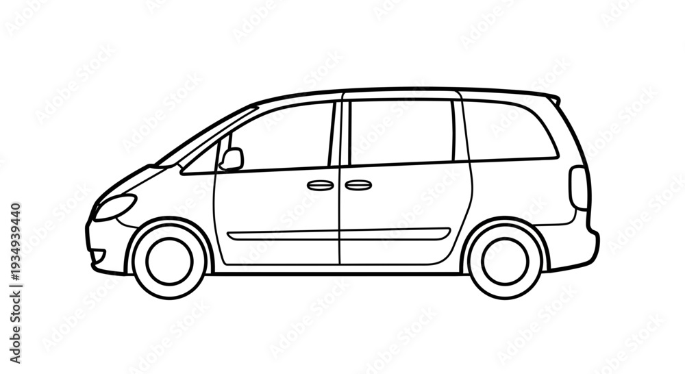 Obraz premium Minivan outline drawing, side view