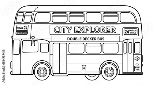 London Double Decker Bus Line Art