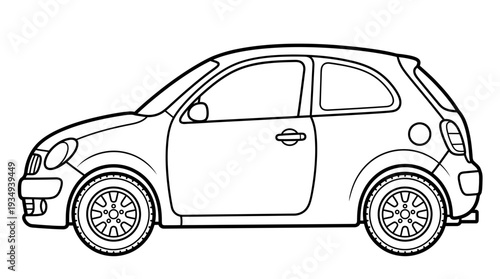 Modern hatchback car outline, side view, clean white background