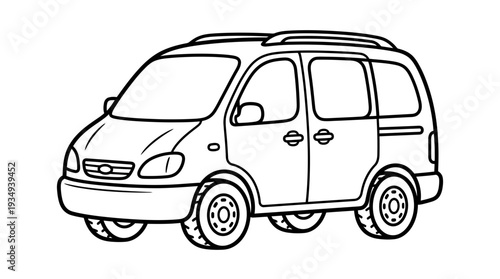 Outline drawing of a minivan, white background.