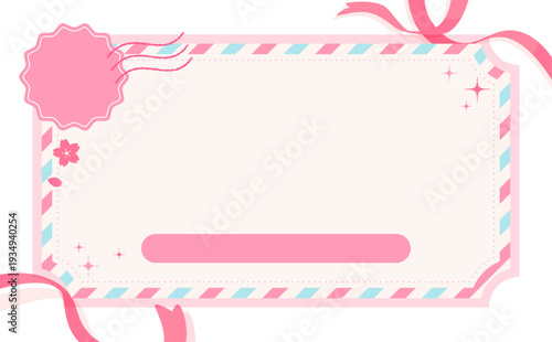 春のかわいいチケット型テンプレート背景_背景透過_横