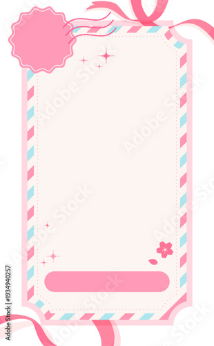 春のかわいいチケット型テンプレート背景_背景透過_縦