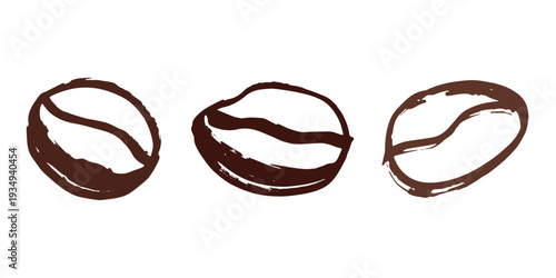 Set of hand drawn fresh roasted coffee bean Arabica robusta seed doodle Single element for design print packaging label decor