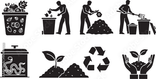 Composting and Recycling Icons for Sustainable Living Practices