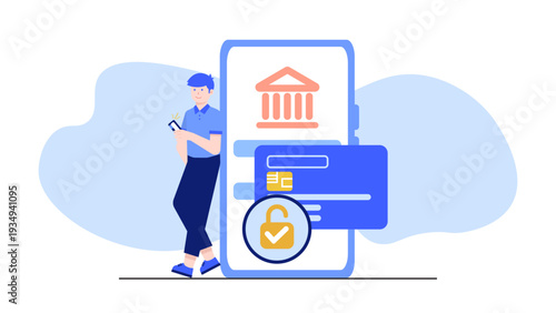 A person using a mobile device for secure digital payments and online banking services