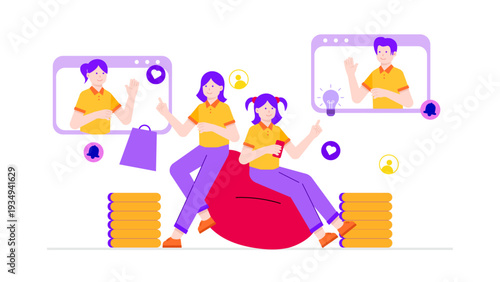 Team managing social media marketing campaign with profile icons and content engagement