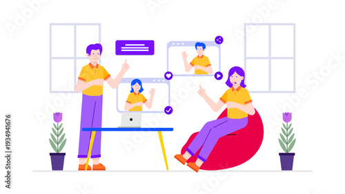 Professional customer support team providing service and assistance through video calls