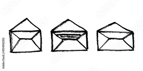 Set of hand drawn envelope with letter inside Mail and correspondence doodle Love, communication, invitation Single element for design, print, decor