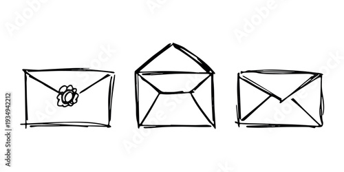 Set of hand drawn envelope with letter inside Mail and correspondence doodle Love, communication, invitation Single element for design, print, decor