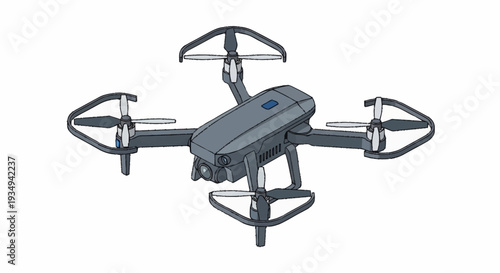 Modern drone with camera and propellers on a white background.
