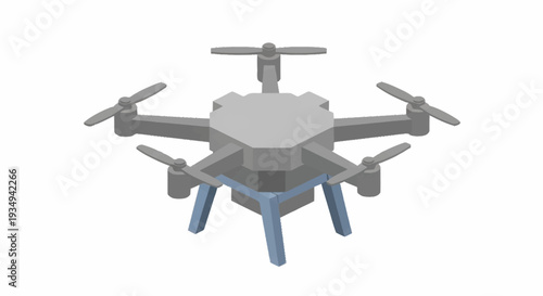 Gray drone with blue legs and four propellers on a white background.