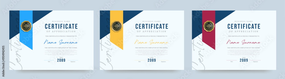 Fototapeta premium Elegant certificate diploma template with clean layout suitable for award appreciation completion or achievement in education or corporate use