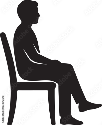 Silhouette of a man sitting on a chair in profile view, representing a person waiting, resting, or contemplating in a simple, modern aesthetic