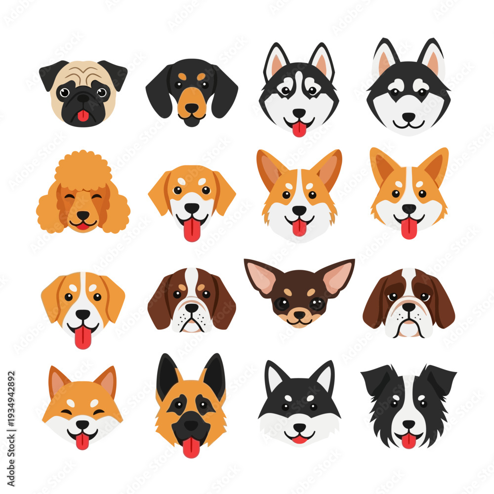 Fototapeta premium Collection of Various Dog Breeds Faces.