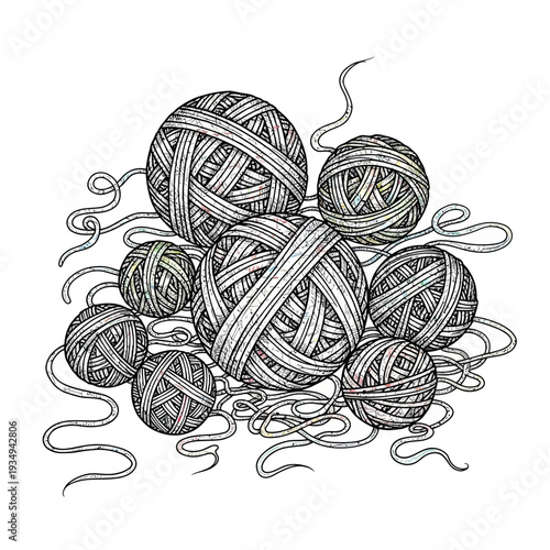 Balls of Yarn and Threads Illustration.