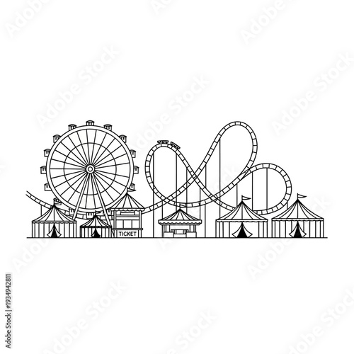 Amusement Park Rides Illustration with Ferris Wheel.
