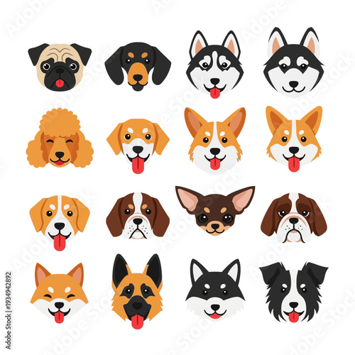 Collection of Various Dog Breeds Faces.