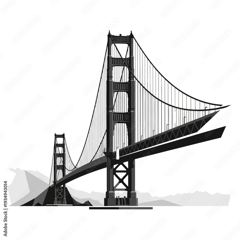 Fototapeta premium Golden Gate Bridge Illustration in Black.
