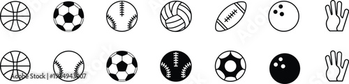 Sports balls and equipment icons set with basketball soccer and baseball football