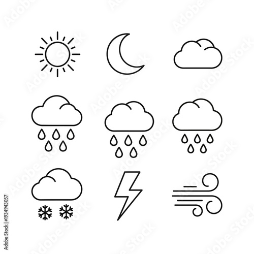 Weather Icons Set with Various Conditions.