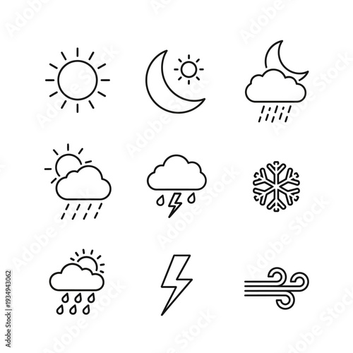 Weather Icons Collection Sun Moon Rain Cloud.