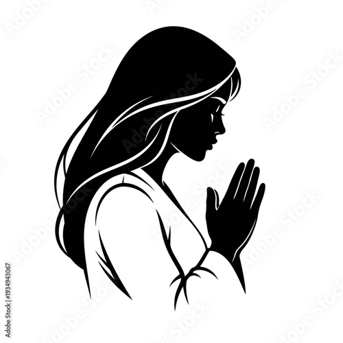 Woman Praying Silhouette Profile View Hands.