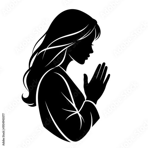 Woman Praying Silhouette Profile View Hands Together.