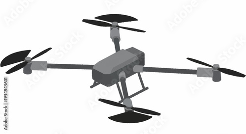 Gray drone with four rotors isolated on white background.