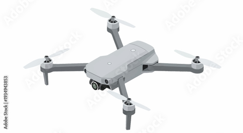 Modern drone with four rotors and camera on a white background.