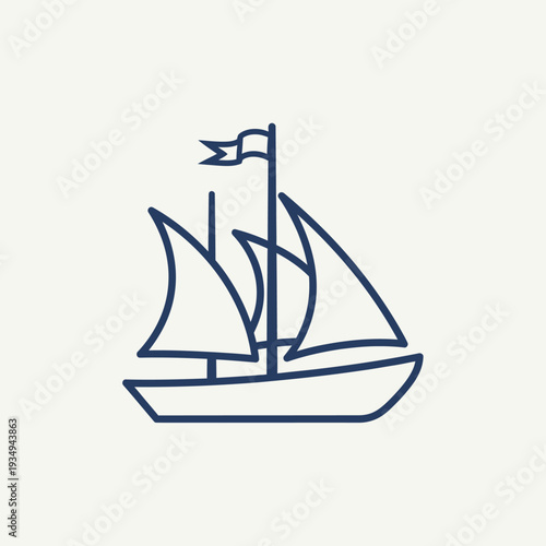 Minimalist blue sailboat illustration on cream background