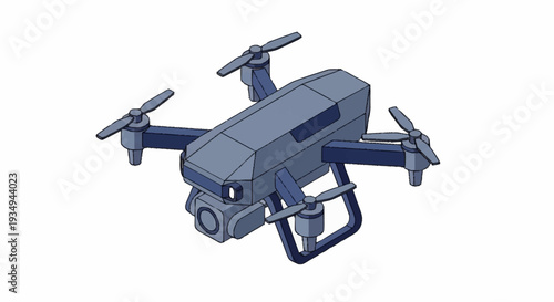 Modern drone with camera and four propellers on a white background.