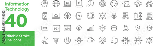 Information Technology Icons with Brain Globe Laptop Server and Network Symbols IT icon computer icon