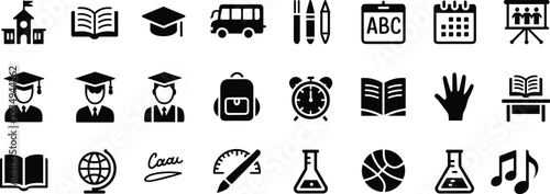 Diverse Collection of Black Icons Related to Education and Learning school university