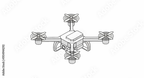 Quadcopter drone technical drawing illustration.
