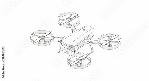 Quadcopter drone technical sketch illustration.