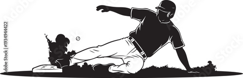 Baseball Player Sliding into Home Plate with Catcher Tagging