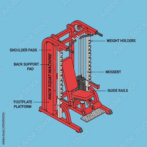 Detailed diagram of a back workout machine with labeled parts.