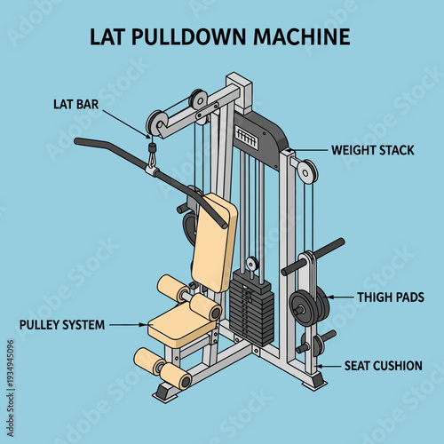 Lat Pulldown Machine Gym Equipment Diagram.
