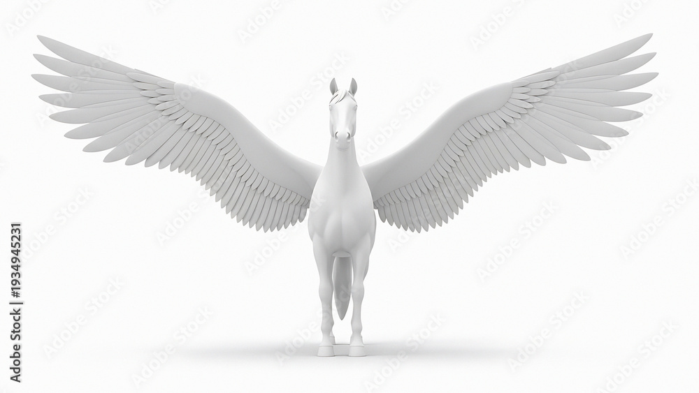 Obraz premium Majestic white winged horse statue standing proudly with outstretched wings