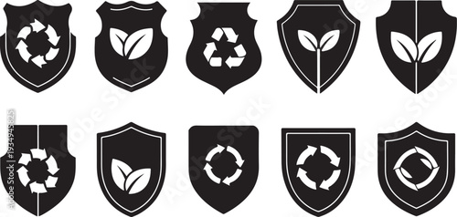 Eco Friendly Shields with Recycling and Nature Icons Design