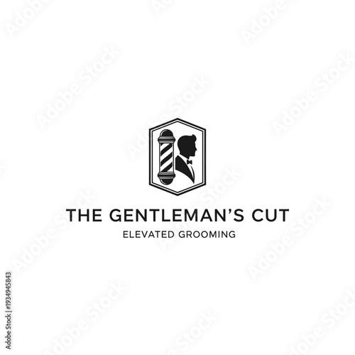 Grooming Logo with Barber Pole Icon.