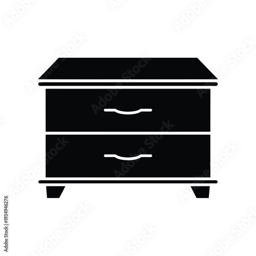 Simple black silhouette of a wooden nightstand with two drawers