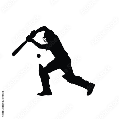 Silhouette of a cricket batsman in the midst of a powerful swing