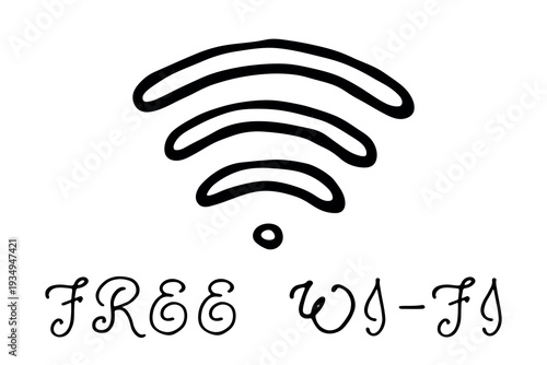 Hand drawn free wifi spot zone sign Public wi-fi area sign Wireless internet clipart in doodle style Single element for print, web, design, decor 3G, 4G, 5G, 6G, IoT