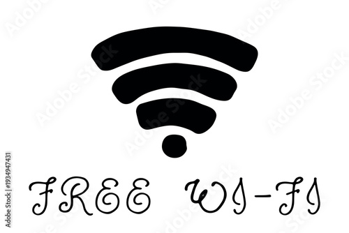 Hand drawn free wifi spot zone sign Public wi-fi area sign Wireless internet clipart in doodle style Single element for print, web, design, decor 3G, 4G, 5G, 6G, IoT