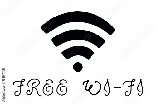 Hand drawn free wifi spot zone sign Public wi-fi area sign Wireless internet clipart in doodle style Single element for print, web, design, decor 3G, 4G, 5G, 6G, IoT