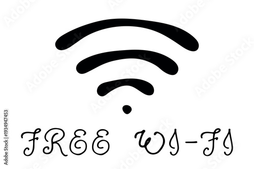 Hand drawn free wifi spot zone sign Public wi-fi area sign Wireless internet clipart in doodle style Single element for print, web, design, decor 3G, 4G, 5G, 6G, IoT